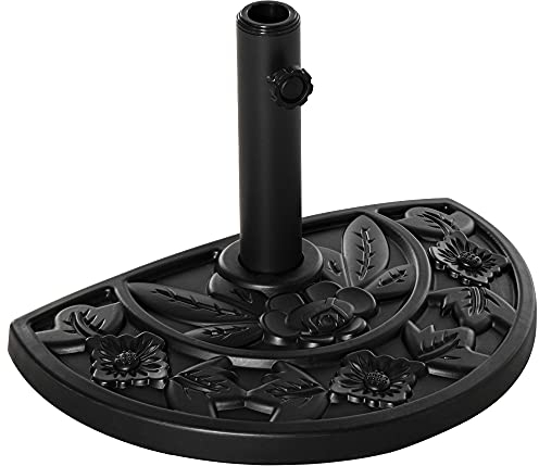 Outsunny Base per Ombrellone Semicircolare con Palo da 35/38/48 mm e Motivi Floreali, Basamento per Ombrellone in Cemento, HDPE e Metallo, Ø50x32x32 cm, Nero