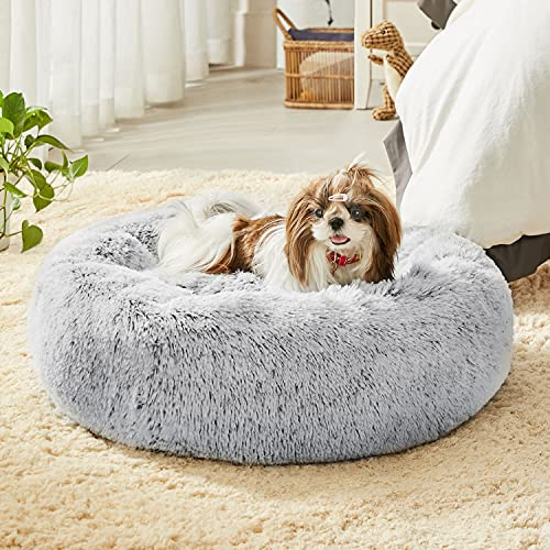 Western Home Hundebett Run, Katzenbett Flauschig, Hundekissen Kleine Hunde,Hundebett Waschbar,Hundekorb,Katzenkorb Zum Schlafen 60 cm,Hellgrau