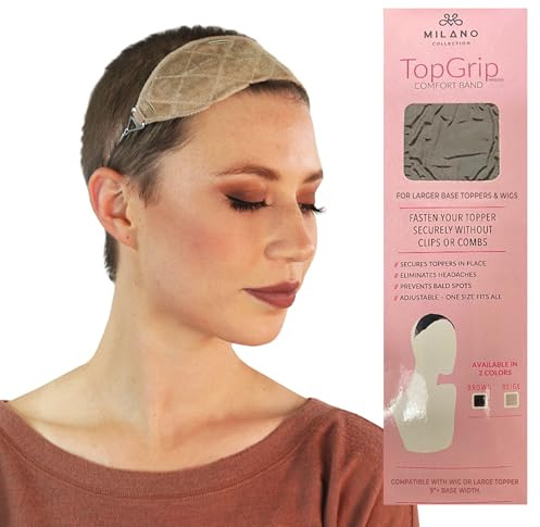 MILANO COLLECTION Lace Top Grip with Adjustable Velvet Band, Glueless, Comfortable, and Secure Fit Wig Accessory (TopGrip, Beige, Large)