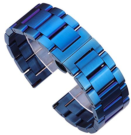 ZXF Uhrenarmbänder, Edelstahl-Uhrenarmband 18 20 21 22 23 24mm Blau Silber Metall Uhrenarmbänder Strap Falten Faltschließe Uhren Zubehör Armband (Band Color : Blue Brushed, Band Width : 24mm)