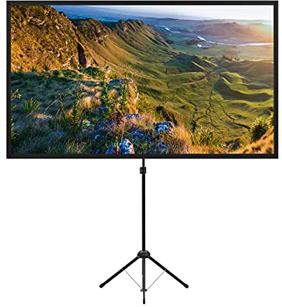 Schermo proiettore con treppiede, portatile da 80 pollici, 16:9, 4K HD, tela di proiezione leggera e compatta, montaggio in 2 minuti, ideale per home theatre, film all’interno e esterno