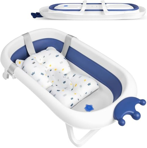 Ricokids Faltbare Reise-babywanne – Komfort Und Sicherheit – Baby Badewanne – Babybadewanne Neugeborene – Kinderwaschbecken – Baby Bathtub – Badewanne Faltbar Blau, Weiß
