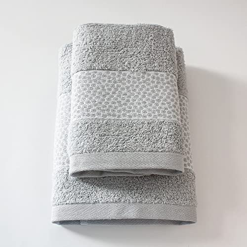 Jenny Sesal Set 1+1 Asciugamani Miriam con Balza in Jacquard, Set di due asciugamani da bagno Viso e Ospite misure: Viso: 50x100 cm. Ospite 38x58 cm. Cotone, morbide al tatto (Grigio Chiaro)