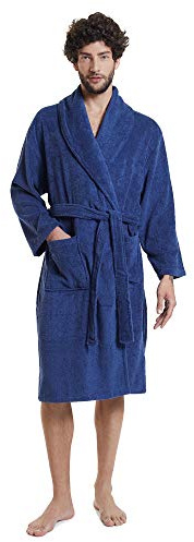 SIORO Mens Terry Bath Robe, Plush Hooded Cotton Cloth Knee-Length Robes for Spa, Shower, Soft Towel Bathrobes with Pockets