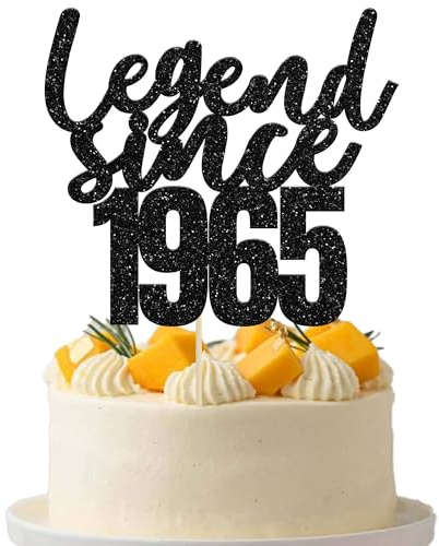 Gyufise 1 Pack Legend Since 1965 Cake Topper Black Glitter 60th Birthday Happy Birthday Cake Decoration Cheers to 60 Years for 60th Birthday Wedding Anniversary Party Decoration Supplies