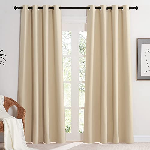 KGORGE Rideaux Occultants avec Œillets - Rideaux Thermiques Anti Froid/Chaleur, Opaque Panneaux Isolants Lumiere Decoration Maison Chambre Bureau, Double Pièces, 140x220cm, Beige Foncé
