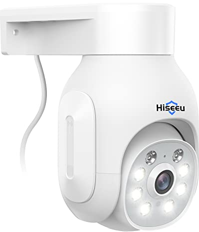 Hiseeu Telecamera Wi-Fi Esterno 360 Gradi con Visione Notturna a Colori, 3MP PTZ Telecamera Sorveglianza da Esterno,Audio Bidirezionale,Tracciamento Automatico,Rilevamento del Umano,Lavora con alexa