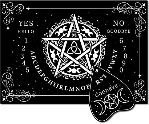 CREATCABIN Pentagram Pendule Board Bois Talking Ouija Boards with Planchette Black Dowsing Divination Wood Spirit Board Game Kit Moon Triple Hunt Message Métaphysique pour Wicca Pagan 11.8X 8.3 Pouce