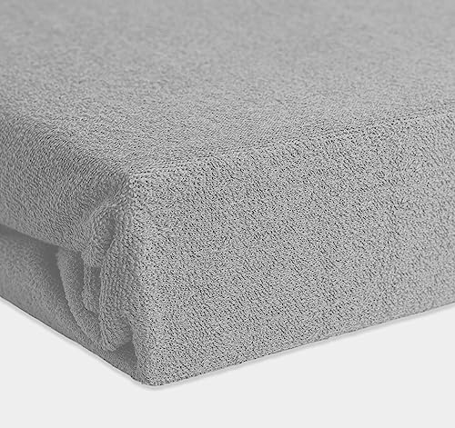 Stretch Terry Towelling Fitted Sheet 10 Deep Mattress Cover Fully Elasticated Hem Soft Terry Towel Bed Sheets (Silver Grey, Single)