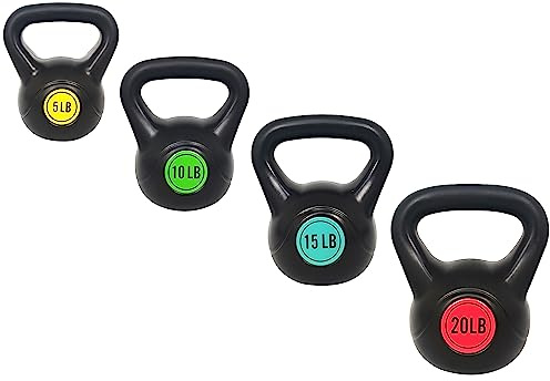 Fitvids Ensemble de 3 kettlebells à large prise en main avec poids de 2,3 kg, 10 kg et 15 kg, lot de 3 kettlebells