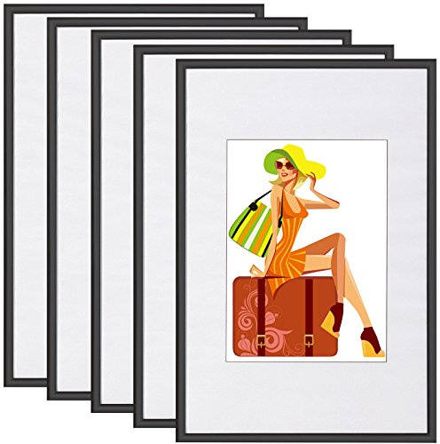 WOLTU Bilderrahmen 30x45 cm, 5er Set, Schwarz Collage Wanddeko, Fotorahmen mit Passepartout, mehrere bilder, Posterrahmen zum vertikalen oder horizontalen Aufhängen/Aufstellen