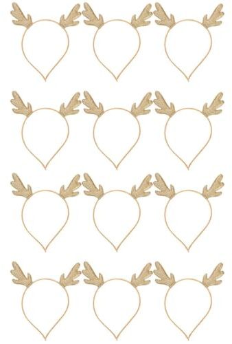 FRCOLOR 12 Stück Weihnachts Rentier Geweih Stirnband Geweih Haarreif Goldene Haar-Accessoires Feiertags-Rentier-Stirnband Hirsch-Kostüm- für Weihnachten Ostern Halloween Party
