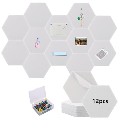 12 Stück Pinnwand Selbstklebend 20x17x0,9cm Pinnwand Kork Weiß Korkplatte Sechseckige Korkwand Filztafel Filz-korkwand Sechseckig Memoboard für Notizen, Bilder, Foto, Zimmer Deko