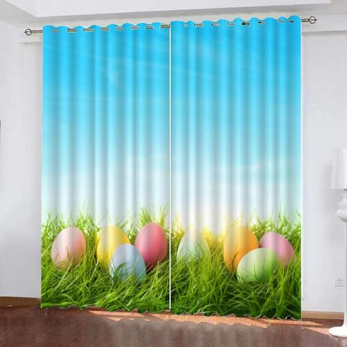 GIOVIA 3D Ostern Gardinen Abdunkelnde Ostern Kindervorhänge Vorhang mit ösen 2er Set Vorhänge Blickdicht Verdunkelungs für Kinderzimmer Schlafzimmer Wohnzimmer B 140 X H 160 cm