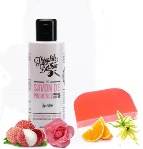 Coffret Gel Douche Artisanal aux Parfums Rose et Litchi et Tranche de Shampoing Solide à l'Huile d'Argan Parfums Ylang Ylang et Orange