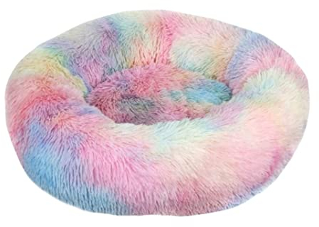 Hundebett Katzenbett Katzen Bett Hundebettwäsche Donut Haustierbett Hund Katze Rundes Warmes Kuschelkissen Weiches Welpensofa Katzenkissen Katzenkorb Hundematte (Color : A, Size : Diameter 80cm)