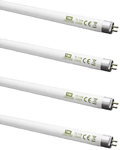 TBE LIGHTING 13w / 21 inch Soft White 3500K Tubes - F13T5/D Fluorescent Tube Lamps 21''- CFL Bulbs - G5 2-Pin Base Fittings - T5 High Efficiency Lamps (4-Pack)