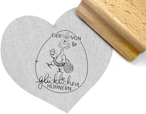 zAcheR-fineT-Design STEMPEL Eier von glücklichen Hühnern, Etiketten-Stempel, Motivstempel für Eierkarton, Ostereier, Eierverpackung Eierschachtel