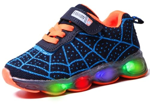 Vorkhuaeri Scarpe Luminose per Bambini Scarpe da Ginnastica da Corsa a LED per Ragazzi e Ragazze Cartoon Mesh Sneaker Sportiva e da Passeggio Traspirante (C-Blue,27)