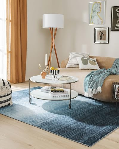 benuta Pop Teppich Laury - Blau 120x170 cm - Kunstfaser - Rechteckig & im Style: Uni, Elegant, Minimalistisch - Pflegeleicht für Wohnzimmer Schlafzimmer