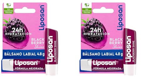 Liposan Blackberry Shine (1 x 4,8 g), cacao de labios con olor a frambuesa, bálsamo labial con color, bálsamo hidratante para unos labios bonitos, suaves y jugosos (Paquete de 2)
