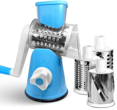 Windbyrd Rotary Cheese Grater 3-in-1 – Hand-Crank Vegetable Slicer with Strong Suction Base, Stainless Steel Drum for Cheese, Nuts & Vegetables – Fast & Safe