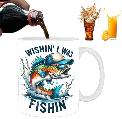 Opilroyn Ceramic Funny Fishing Mug, Large Ceramic Fishing Tea Mug, Funny Fishing Design Large Tea and Coffee Cup for Whiskey, Soup, Beer, Water, Wine