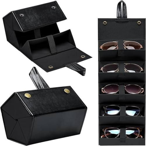 Generisch Brillenetui Sonnenbrillen Leder Aufbewahrung Sonnenbrillen Etui Hardcase Brillenbox Brillenaufbewahrung (Schwarz)