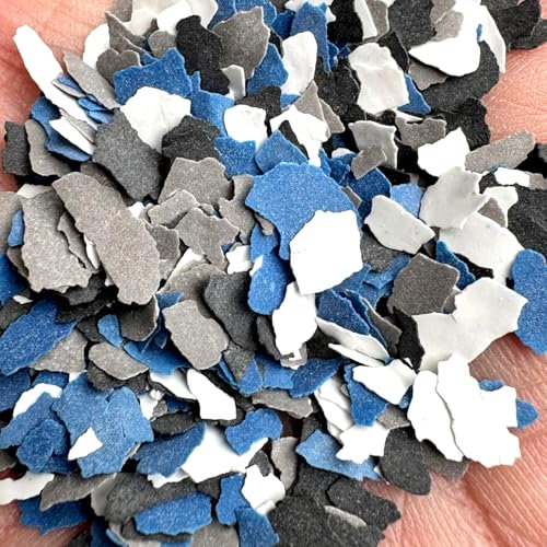 Farbmischungen, Betonbodenbeschichtungen, Dekorative Farbflocken, Felsscheiben für Wände, Garagenbodenfarbe, Innen- und Außenböden Dekorative Farbchips, Schwarz, Weiß, Blau, Graues Mischgewebe, 450g