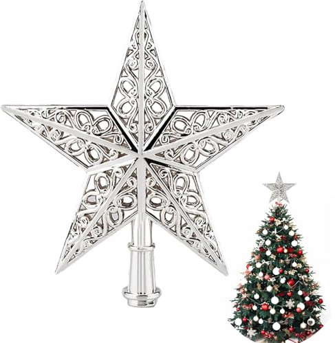 BOOSHMall Étoile pour Sapin de Noël, Glitter Tree Top Décoration Étoile,pour Les décorations de Sapin de Noël pour Les fêtes de Famille, 20cm Argent
