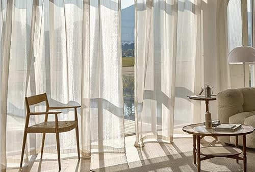Aotiwe Vorhang Boho Style, Vorhänge Wohnzimmer Romantisch Einfarbig Weiß Gardinen Lang Polyester 2er Set 107 x 214cm