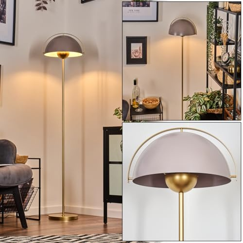 HOFSTEIN Stehleuchte Guttsta, Stehlampe aus Metall in Gold/Taupe, moderne Leuchte im Retro/Vintage-Design, Ø 31,5cm, Höhe 147cm, mit Fußschalter, E27, Wohnzimmer, Schlafzimmer, Esszimmer, Flur, Büro