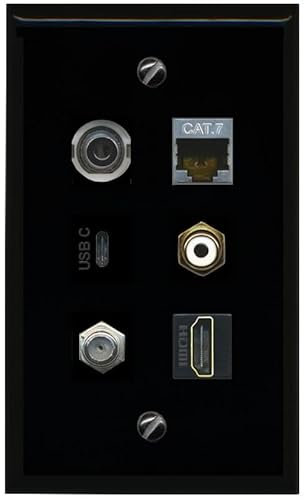 RiteAV Placa de pared plana y sólida CAT7 de 3,5 mm, cable HDMI, RCA, color blanco, USBC (negro)