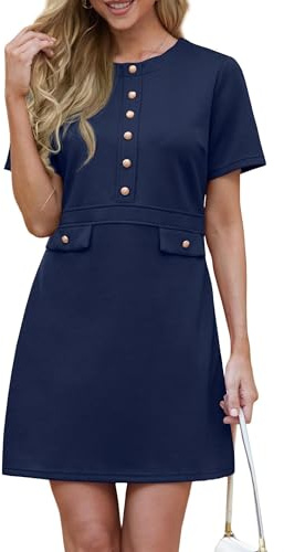 GRECERELLE Abiti da donna elegante abito da lavoro a matita per donna slim fit girocollo formale abiti aderenti abbigliamento da ufficio, blu navy, L