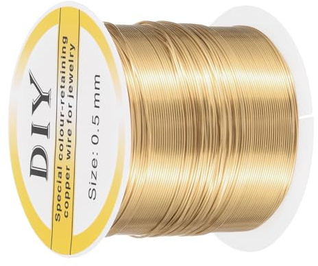 sourcing map 0.5mm/24 Gauge Copper Wire for Jewelry Making, 1 Roll Craft Tarnish Resistant Beading Wire for Jewelry Making Supplies DIY (Bright Gold)-52m