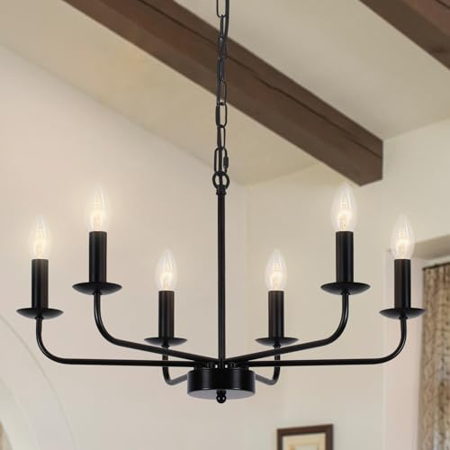 Kronleuchter Schwarz Vintage 6 Flammig Pendelleuchte Industrial Modern | Pendelleuchte Rustikale Deckenleuchte Modern Landhausstil Hängelampe für Wohnzimmer, Schlafzimmer, Küche, Esszimmer, Flur