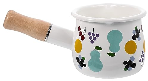 HOLIDYOYO Enamel Milk Pot with Handle Flat Bottom Small Milk Pan for Baby Food Sauce Pan and Butter Warmer Portable Pot for Kitchen Use 7.68 in