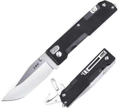 Sanrenmu Klappmesser Utility mit Taschenclip Flaschenöffner 8,4 cm 12C27 Stahlklinge G10 Griff für Outdoor Camping 9052MUI (Schwarz)