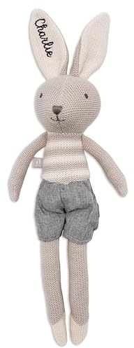 wunderwunsch JOLLEIN personalisierter Hase als Taufgeschenk für Jungen & Mädchen, Geschenk Geburt, Puppe, Baby, 1. Geburtstag, Kuscheltier individualisiert mit Wunschnamen (grau)