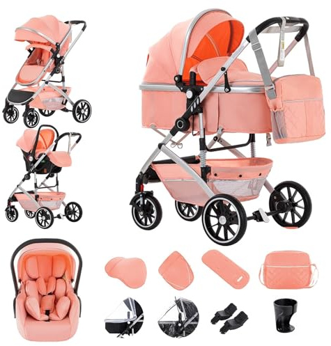 Gcarebb 3 in 1 Kinderwagen, Buggy Mit Einem Klick Zusammenklappbarer Tragbarer Kinderwagen Komplettset, KombiKinderwagen Mit Aluminiumrahmen für Neugeborene 0-4 Jahre