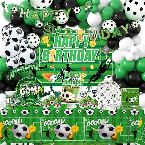 137 Piezas de Artículos de Decoración para Fiesta de Cumpleaños de Fútbol | Set Temático Soccer con Arco de Globos, Fondo, Mantel y Vajilla Ideal para Eventos de Fútbol Adornos Mundial 2026