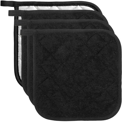 XLIUAX 4 Stück Topflappen Set, Quadratischer Anti-rutsch Topflappen 20x20 cm Waschbare Hitzebeständig Bis 550℉ Mit Aufhängeschlaufe für Küchenzubehör Küche Kochen Backen