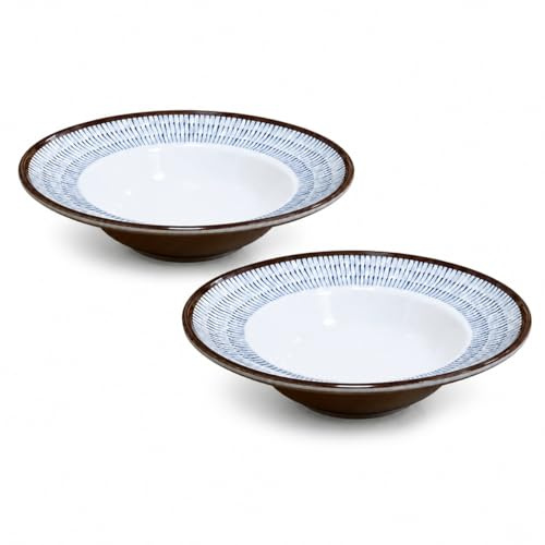 Pack 2 Platos Pasta Melamina 25 cm | Plato Hondo Estilo Oriental Azul | Vajilla Ceracor Resistente a Roturas, Apta Lavavajillas | Hostelería, Terraza, Camping