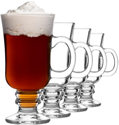 bar@drinkstuff Essence Irish Coffee Glasses 8.8oz / 250ml - Set of 4 Hot Chocolate Mugs Gift Boxed Irish Coffee Mugs, Hot Toddy Glasses