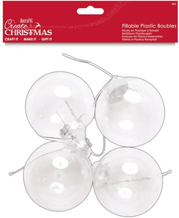 Create Christmas Plastic Clear Fillable Baubles 4 Pieces 8cm, Craft, Decoration, Holidays, Tree Hanging, Seasonal Ornaments