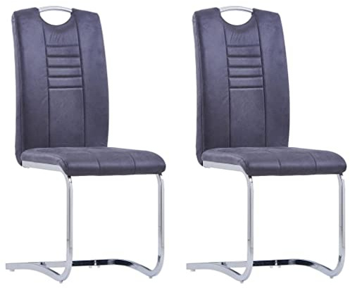 vidaXL 4X Sillas de Comedor de Tipo Voladizas Asientos de Salón Cocina Estilo Cantilever Muebles de Casa Sillón de Cuero Sintético Gris
