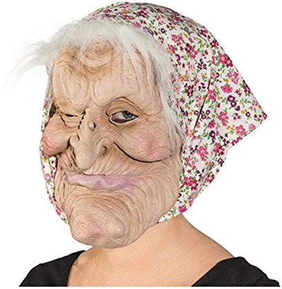 O40601-01 beige-pink Damen Herren Überziehmaske Hexe mit Kopftuch Hexenmaske