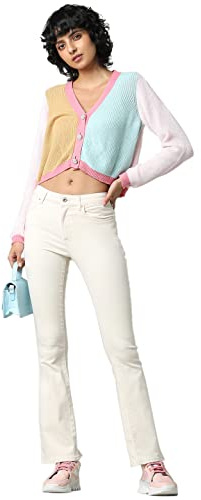 Only Femme Onlblush Mid Flared DNM Dotbox Noos Jeans, Ecru, M / 34L EU