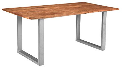 SAM Esstisch Insa 140x75 cm Akazie Natur Baumkante U-Gestell Silber
