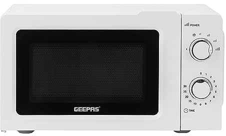 Geepas 700W Solo Manual Microwave | 20L Solo Microwave Oven with 5 Power Levels | Reheating, Automatic Defrost Function & 30 Minute Timer | 2 Rotary Dials, Easy Clean | Stylish Compact Design, Black